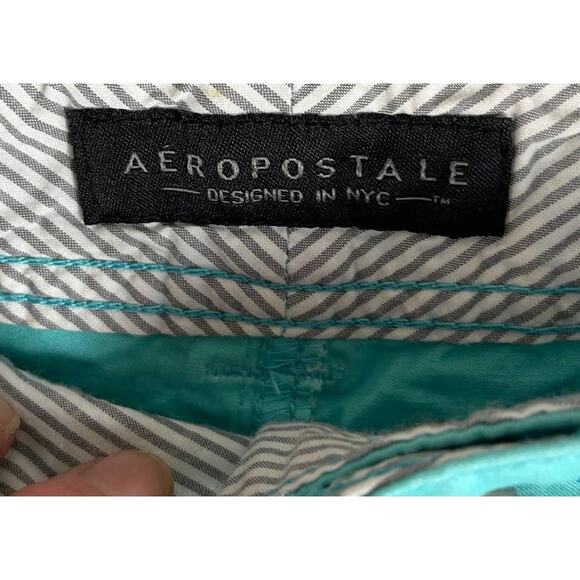 Aeropostale Midi Twill Short Size 2 Aqua Blue Green Cuffed Pockets Zipper - Picture 3 of 8